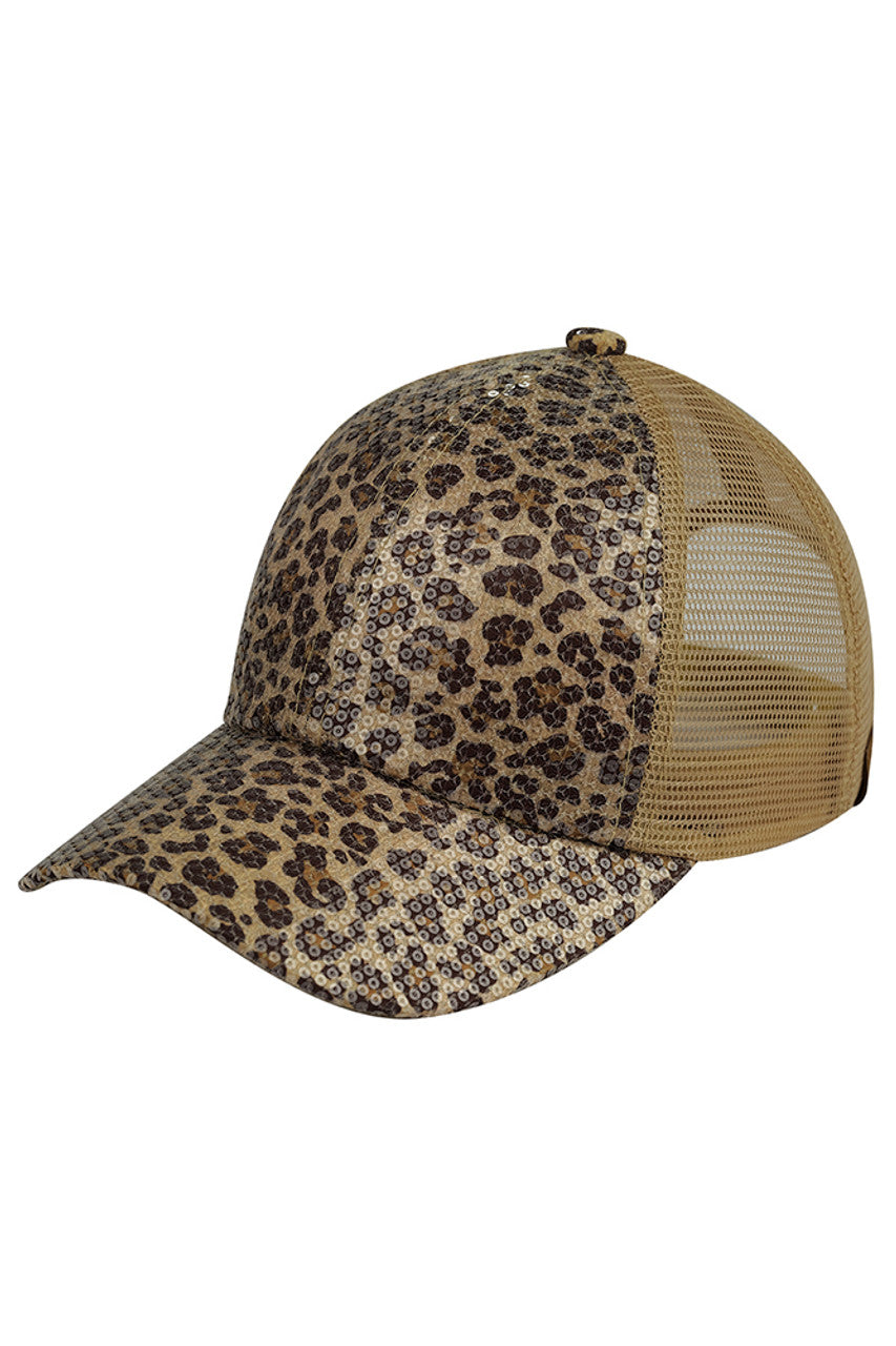 C.C Clear Sequin Leopard Baseball Cap