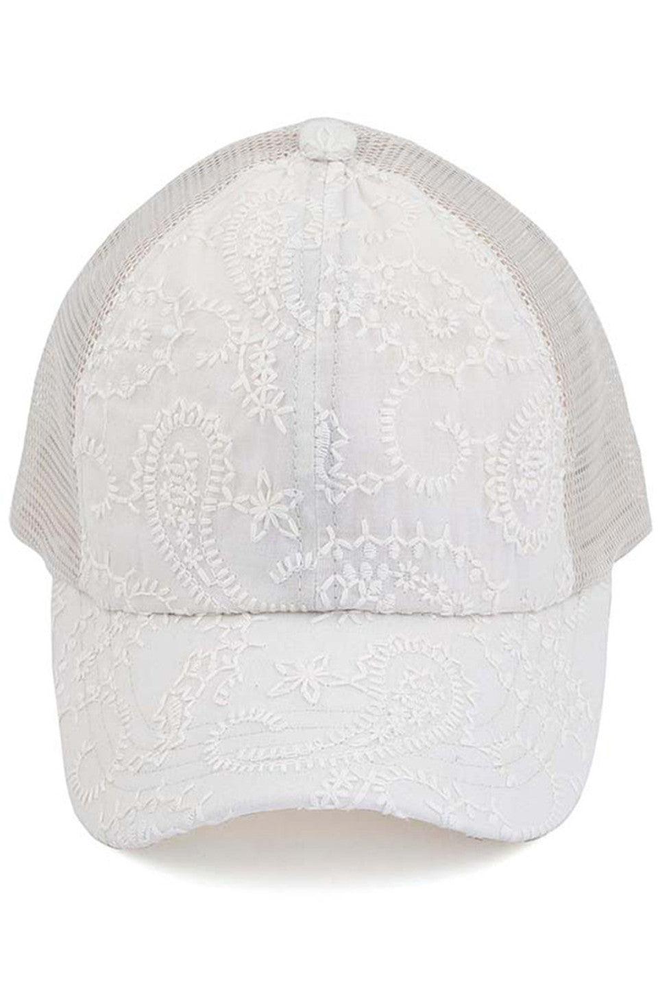 C.C FANCY EMBROIDERY STITCH CRISS CROSS PONYCAP