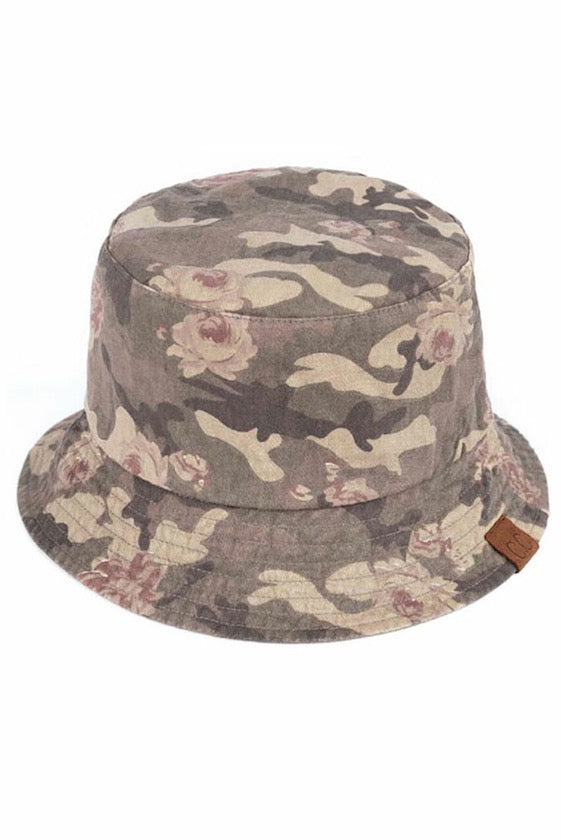 C.C Floral Pattern Camo Reversible Shiny Rain Bucket Hat