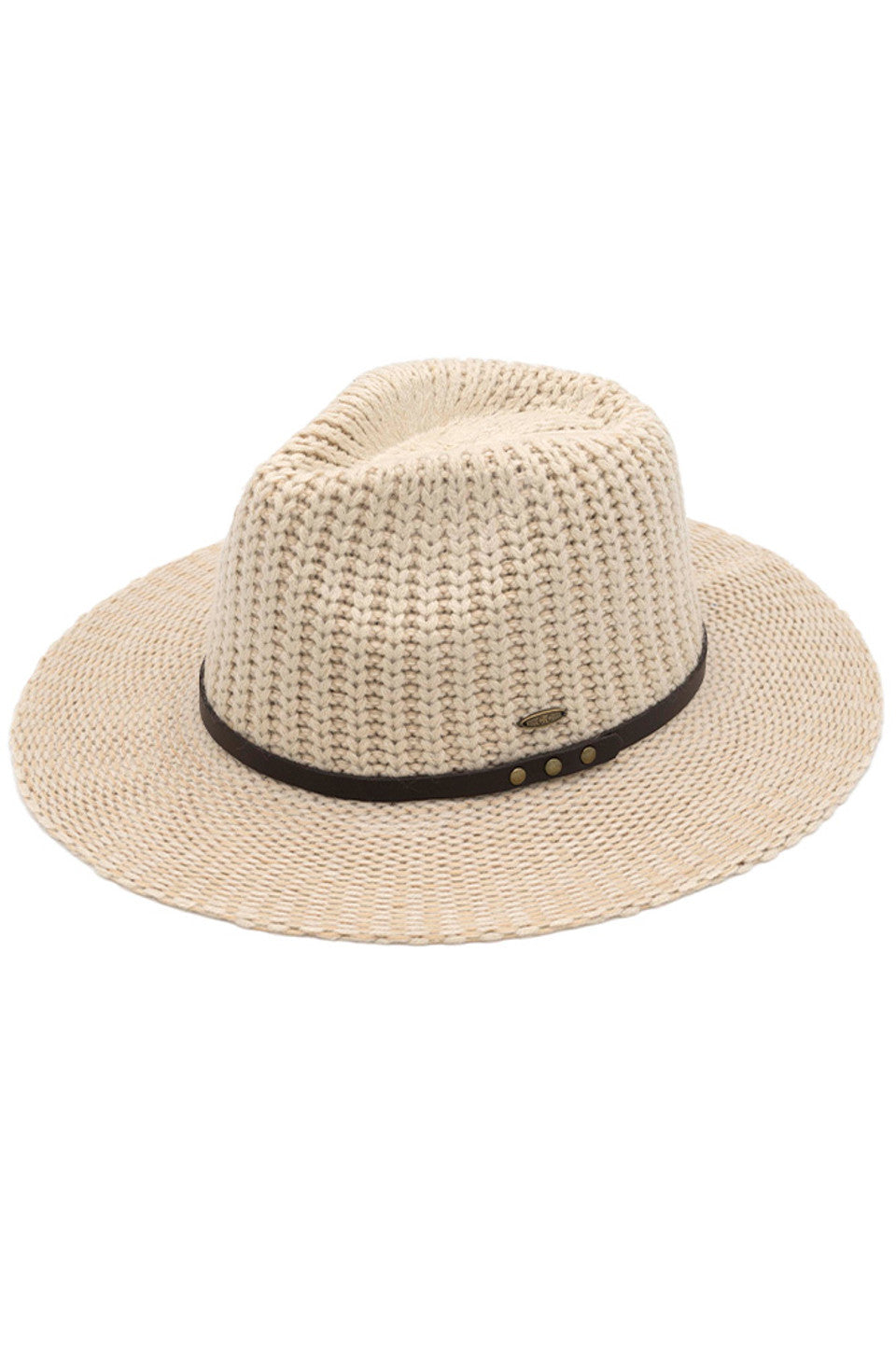 C.C Knitted Fedora Hat with Leather Trim Band