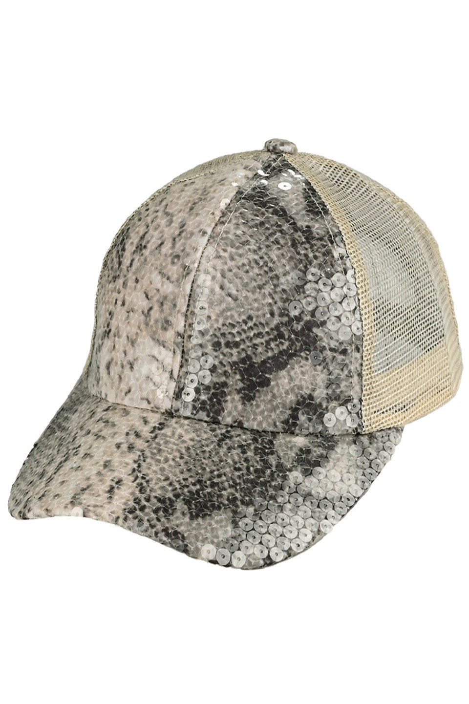 C.C Snake Pattern Liquid Sequin Criss Crossed Cap
