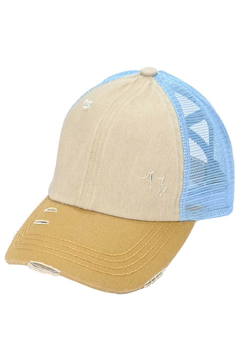 C.C 3 Tone Crossed Mesh Back Trucker Pony Cap