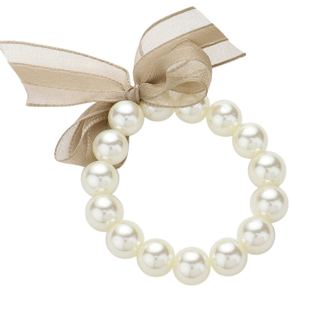 Bow Pointed Pearl Stretch Bracelet