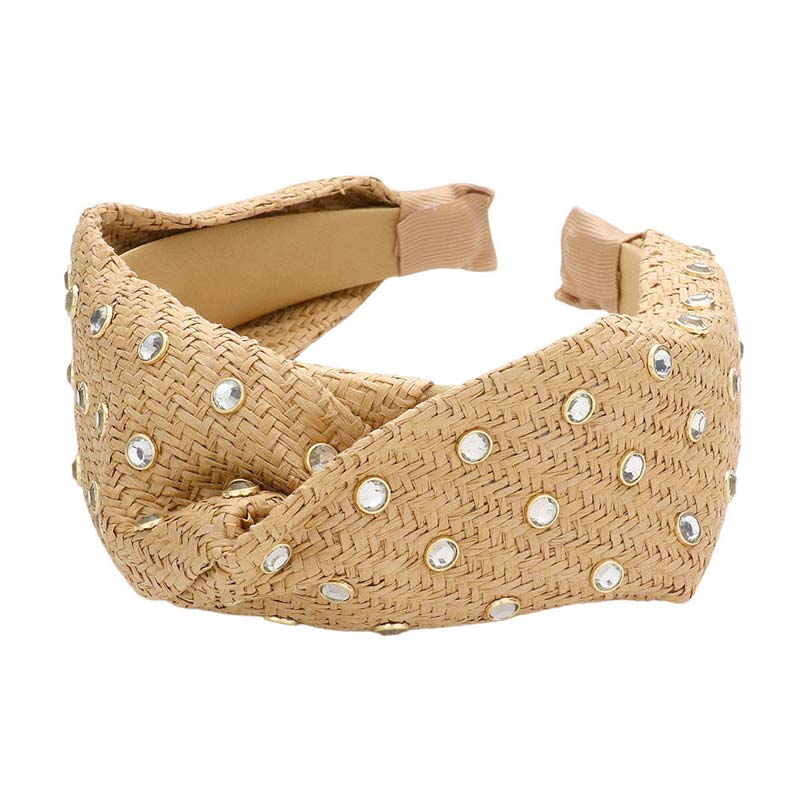 Stone Embellished Straw Twisted Headband