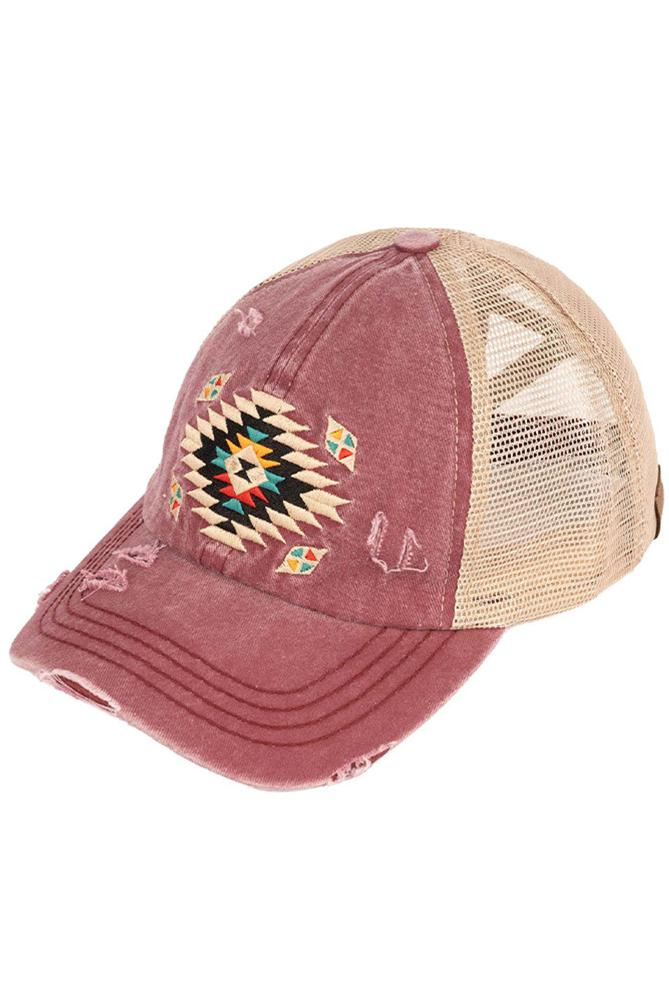 C.C Aztec Patch Distressed Pony Cap