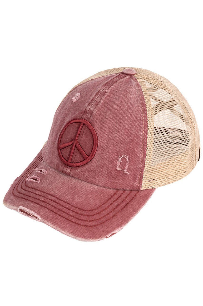 C.C Peace Sign Distressed Pony Cap