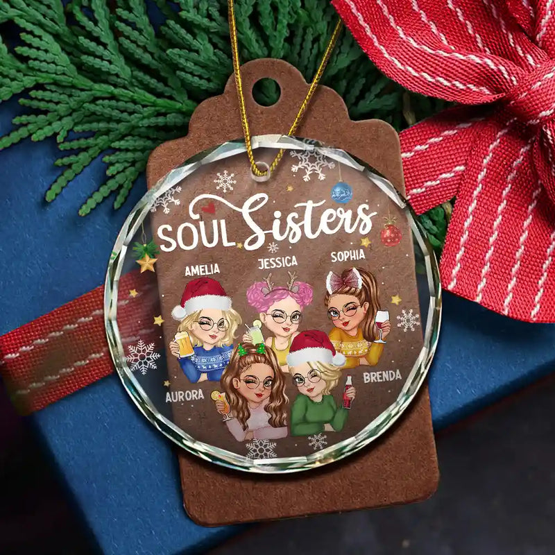 Besties Forever Christmas - Personalized Circle Glass Ornament - Christmas Gift for Besties, Sisters, Best Friends