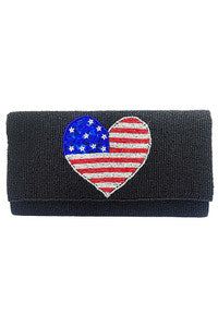 American Flag Heart Glass Beads Clutch