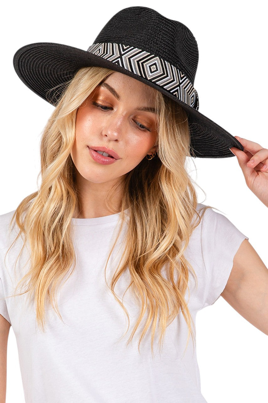 Aztec Tribal Pattern Band Straw Summer Sun Hat