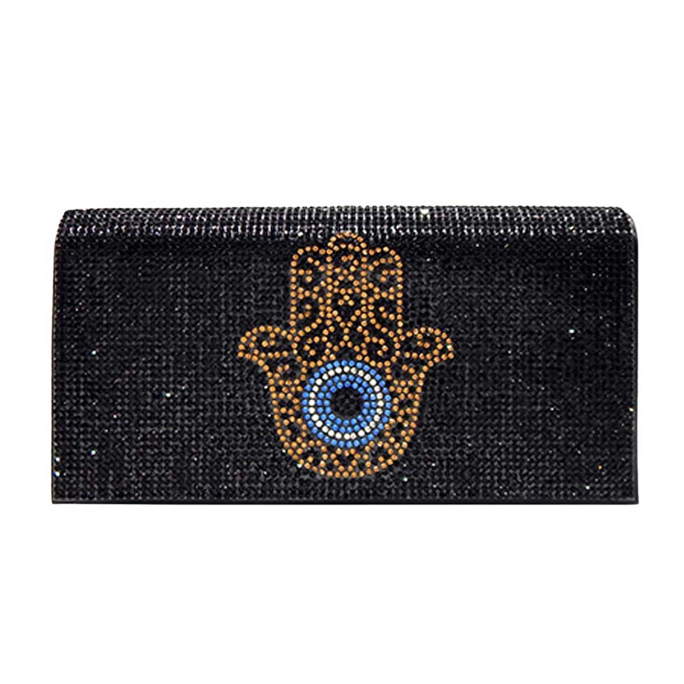 Bling Evil Eye Hamsa Hand Evening Clutch Crossbody Bag