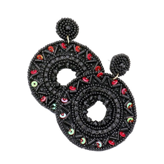 Boho Sequin Multi Beaded Detailed Open Circle Earrings