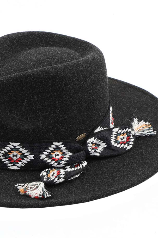 C.C Aztec Trim Band Vegan Felt Panama Hat