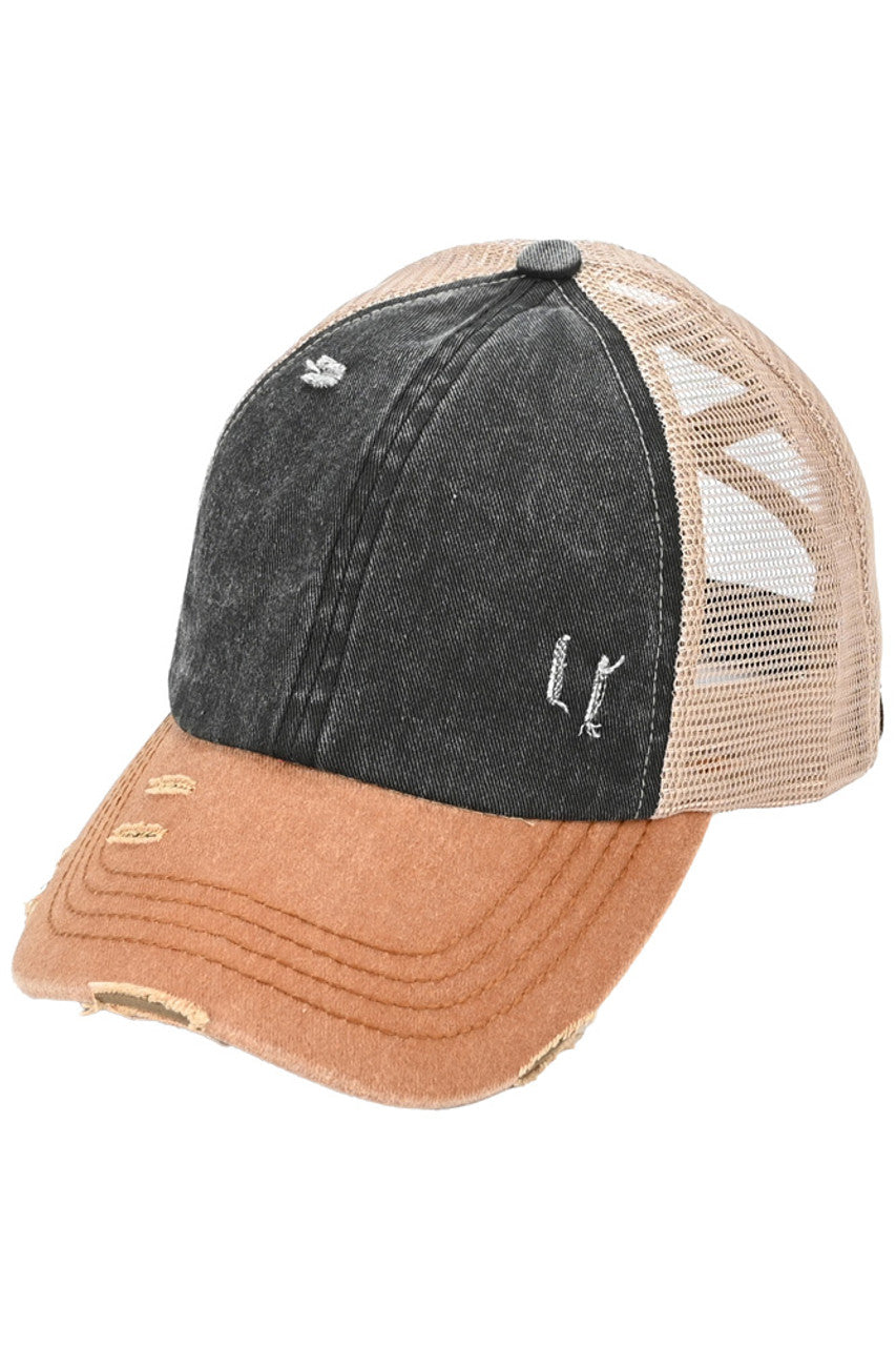 C.C 3 Tone Crossed Mesh Back Trucker Pony Cap