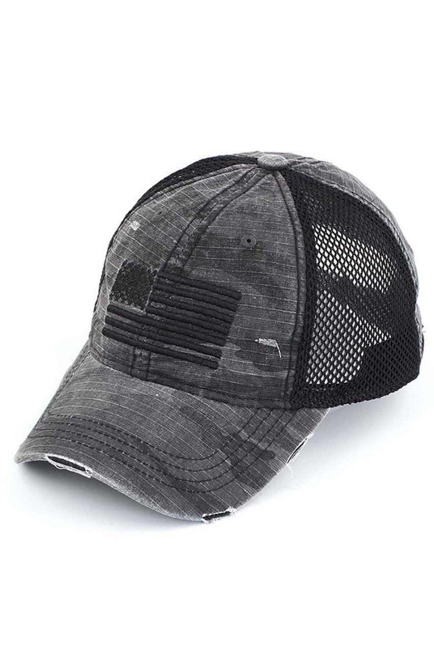 C.C AMERICAN FLAG EMBROIDERY CAMO BASEBALL CAP