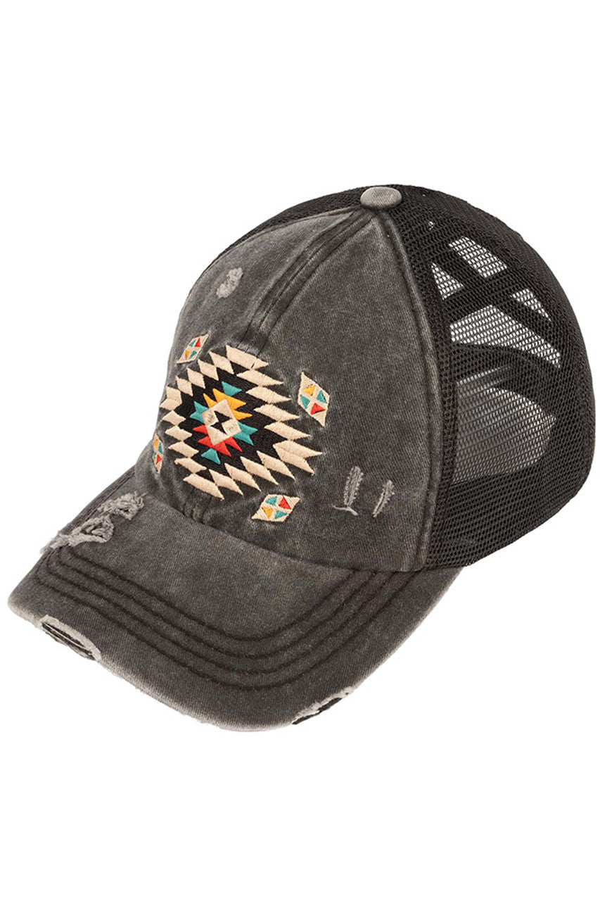 C.C Aztec Patch Distressed Pony Cap