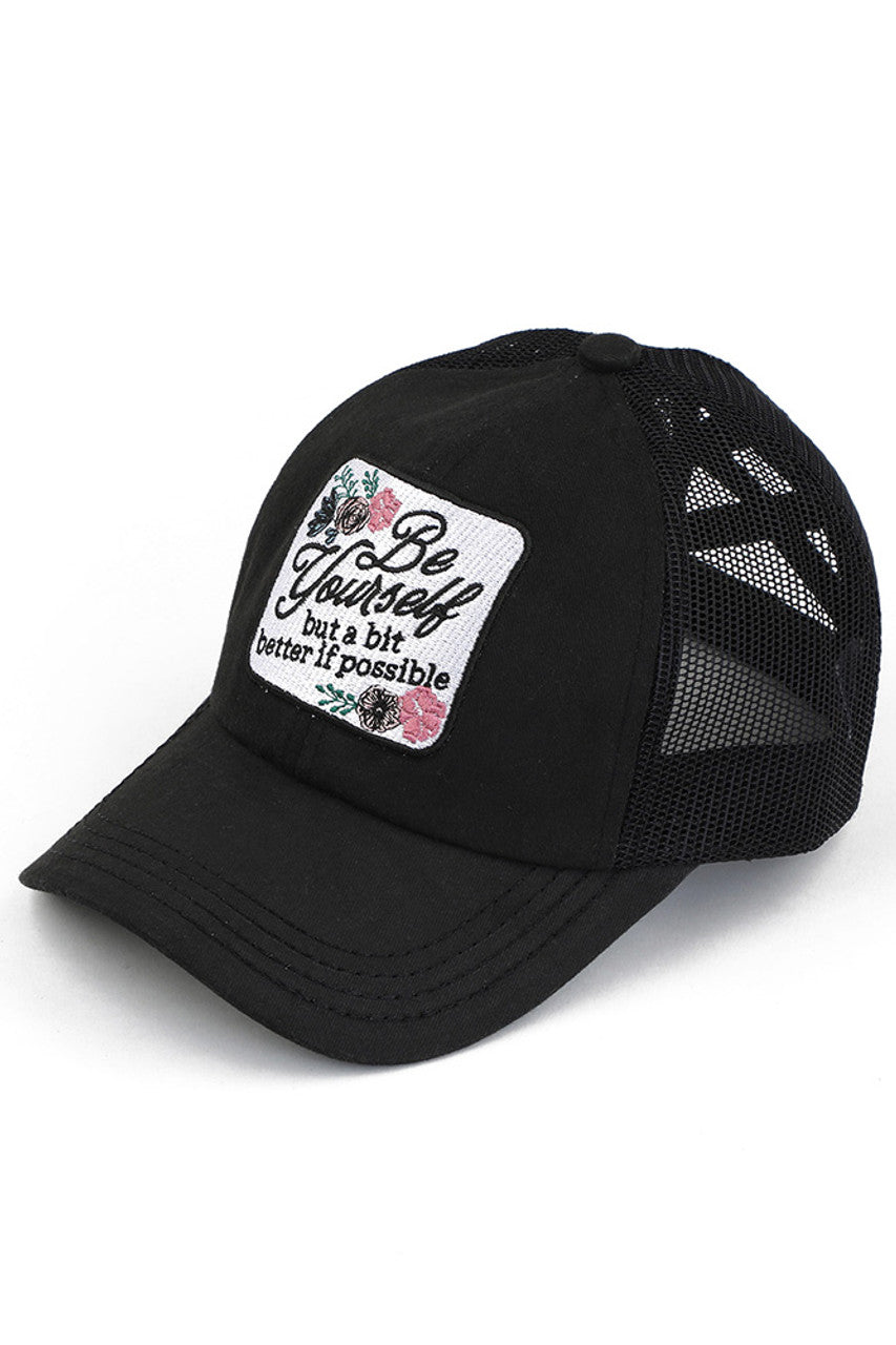 C.C BE YOURSELF Patch Criss-cross Pony Cap