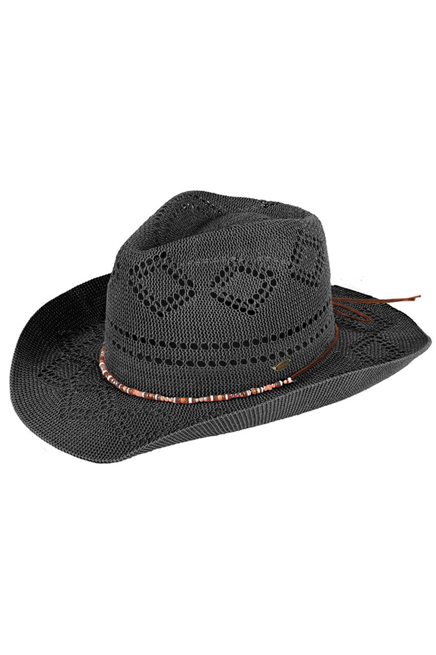 C.C Beaded Charm Trim Woven Cowboy Hat
