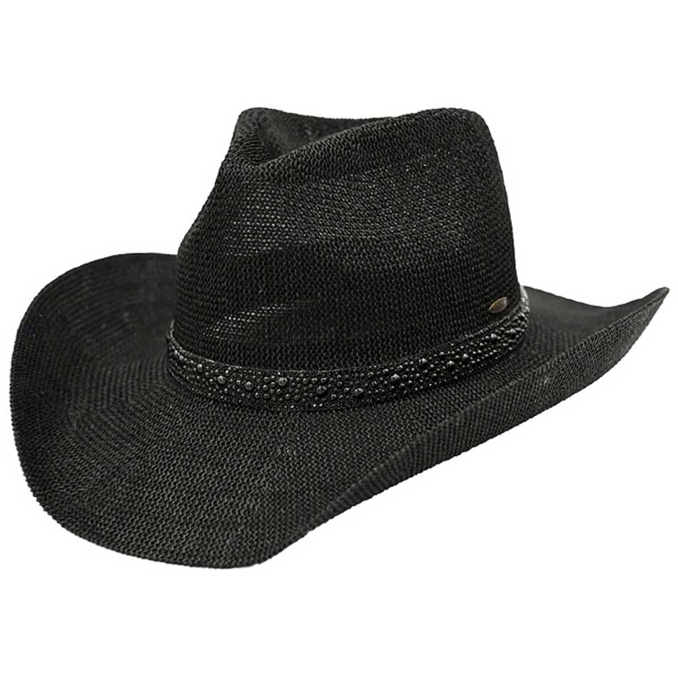 C.C Black Pearl Rhinestone Trim Cowboy Hat