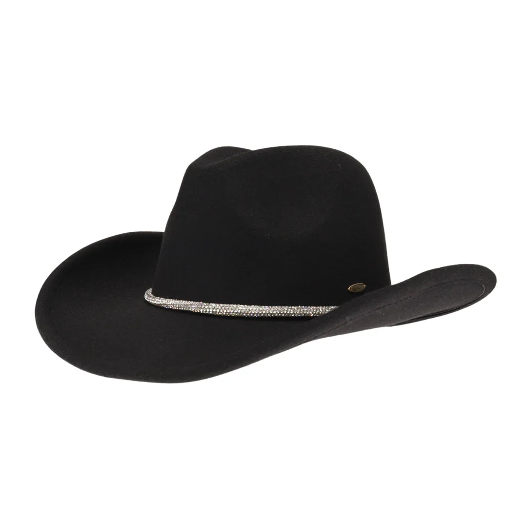 C.C Cowboy Vegan Felt Hat with Rhinestone String Trim Band