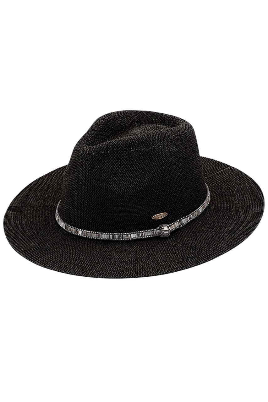 C.C MULTI THREAD RHINESTONE TRIM BAND PANAMA HAT