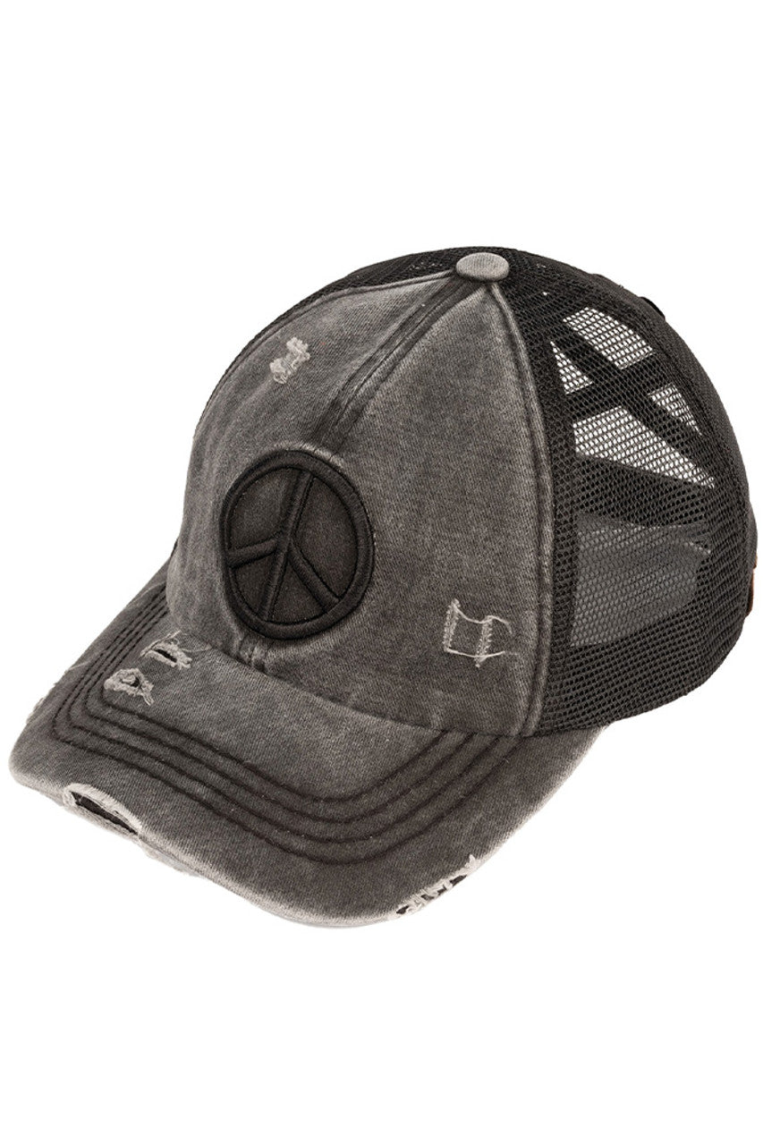 C.C Peace Sign Distressed Pony Cap