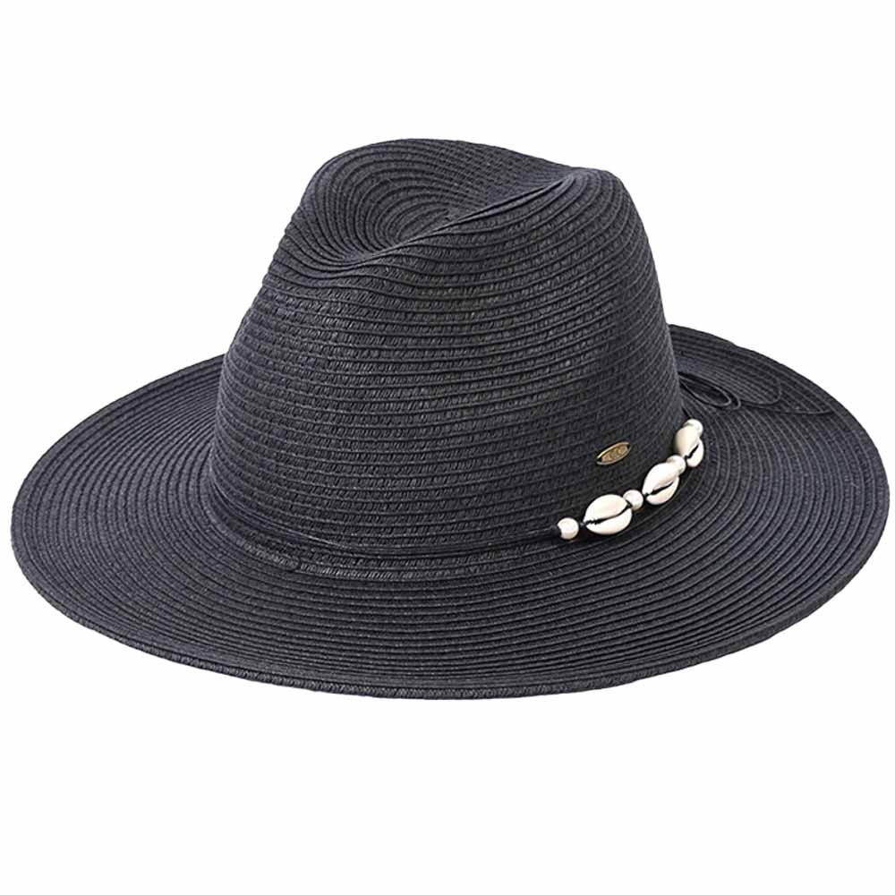 C.C Shell And Pearl Trim Band Panama Sun Hat