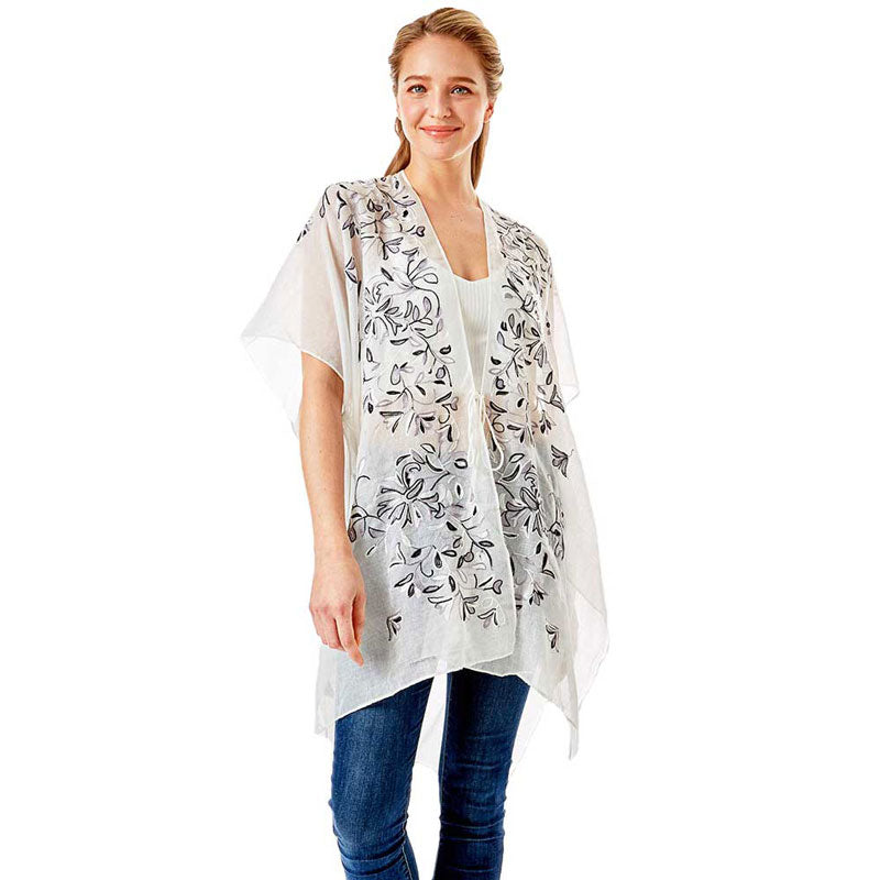 Black Embroidery Floral Cover Up Kimono Cardigan