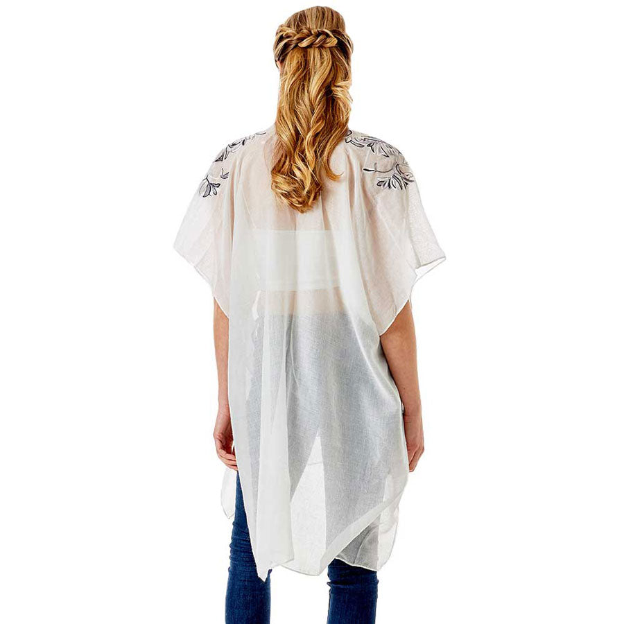 Black Embroidery Floral Cover Up Kimono Cardigan