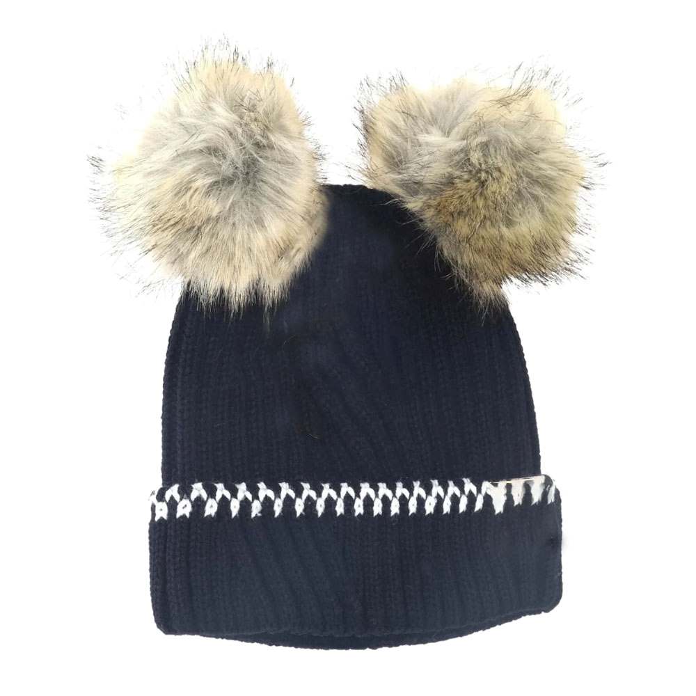 BABY Solid Knit Double Fur Pom C.C Beanie