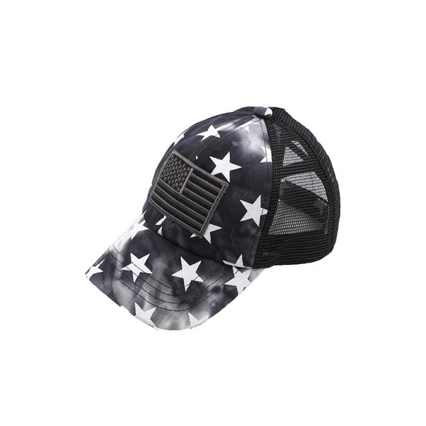 C.C Kids Tie Dye US Flag Star Baseball Ponytail Baseball Cap