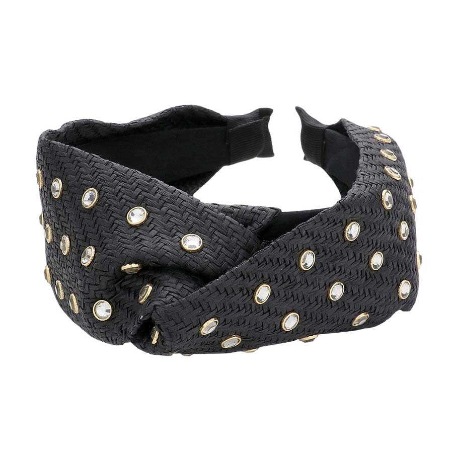 Stone Embellished Straw Twisted Headband