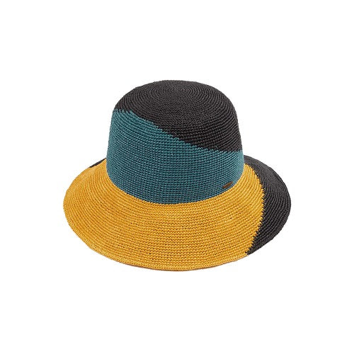 C.C Handmade Paper Crochet Cloche Summer Sun Hat Two-Tone Color Block Paper Hat Crochet Beach Hat