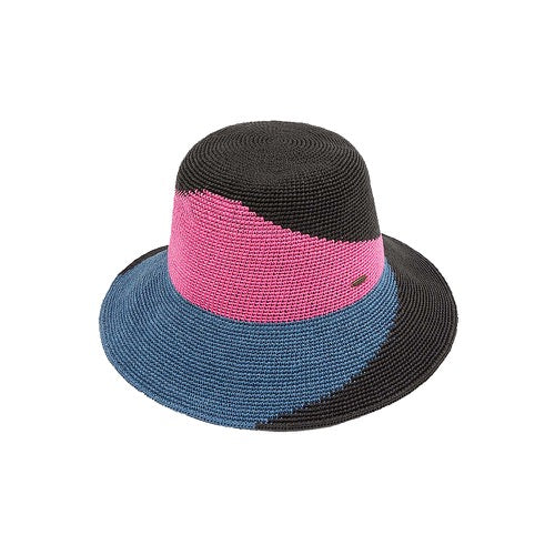 C.C Handmade Paper Crochet Cloche Summer Sun Hat Two-Tone Color Block Paper Hat Crochet Beach Hat