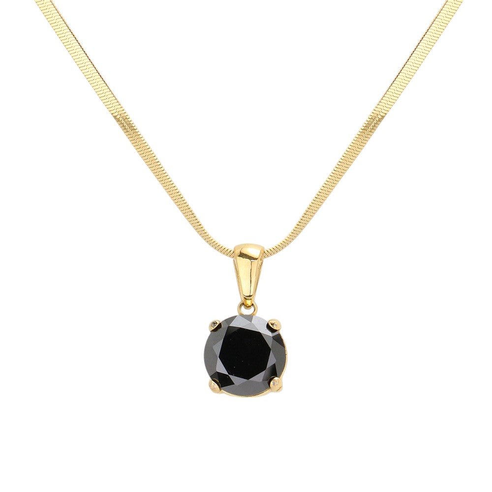 18K Gold Dipped Stainless Steel CZ Round Pendant Necklace