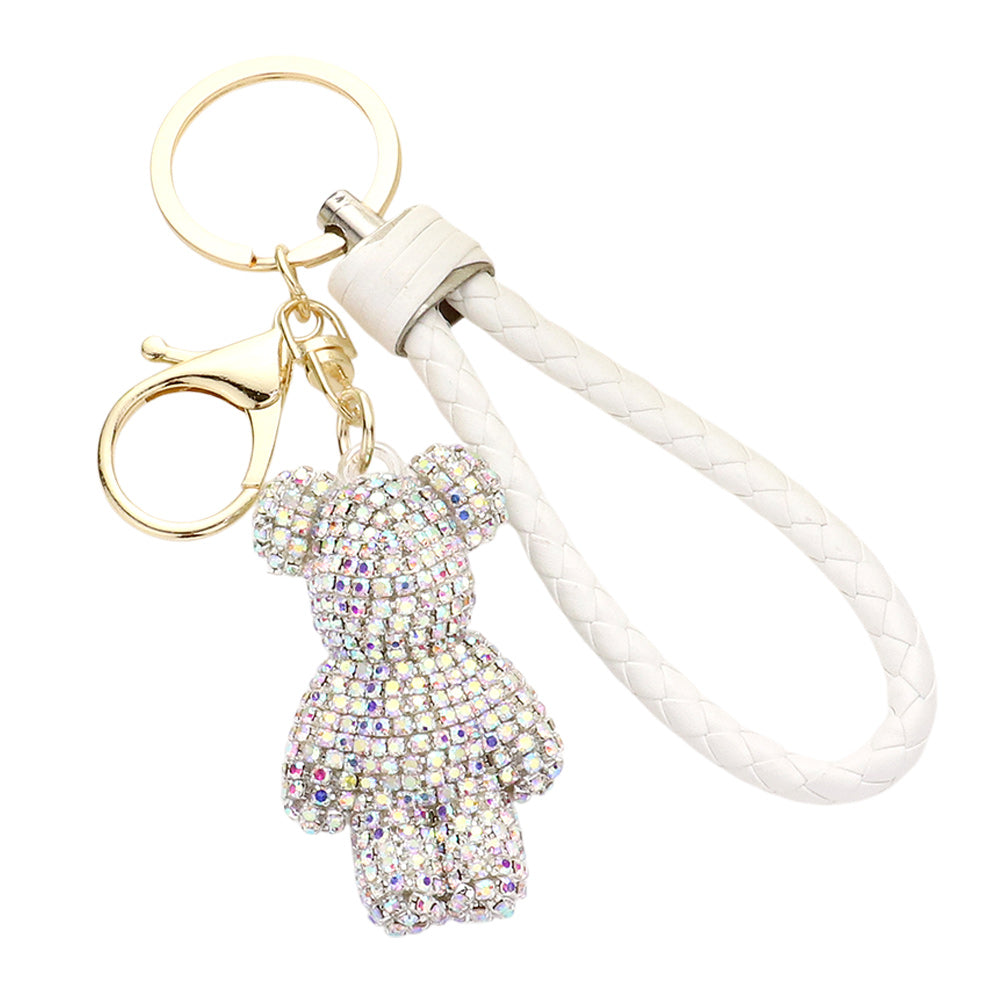 Bling Bear Figure Faux Leather Strap  Bag Charm