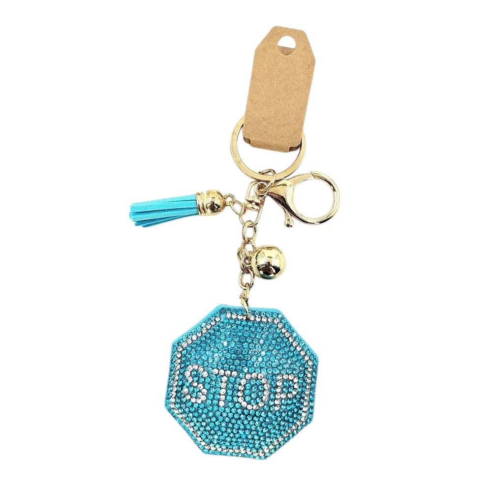 Bling STOP Message Tassel Bag Charm