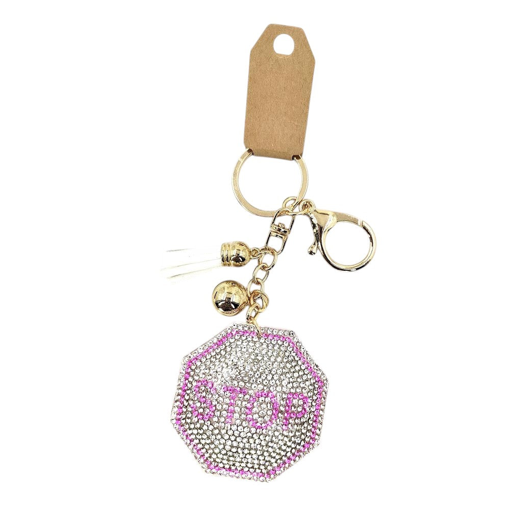 Bling STOP Message Tassel Bag Charm
