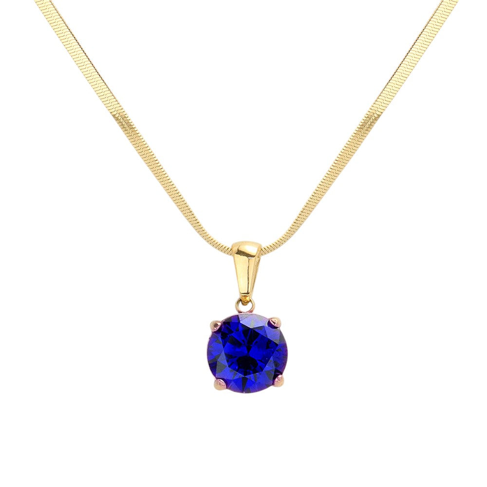18K Gold Dipped Stainless Steel CZ Round Pendant Necklace