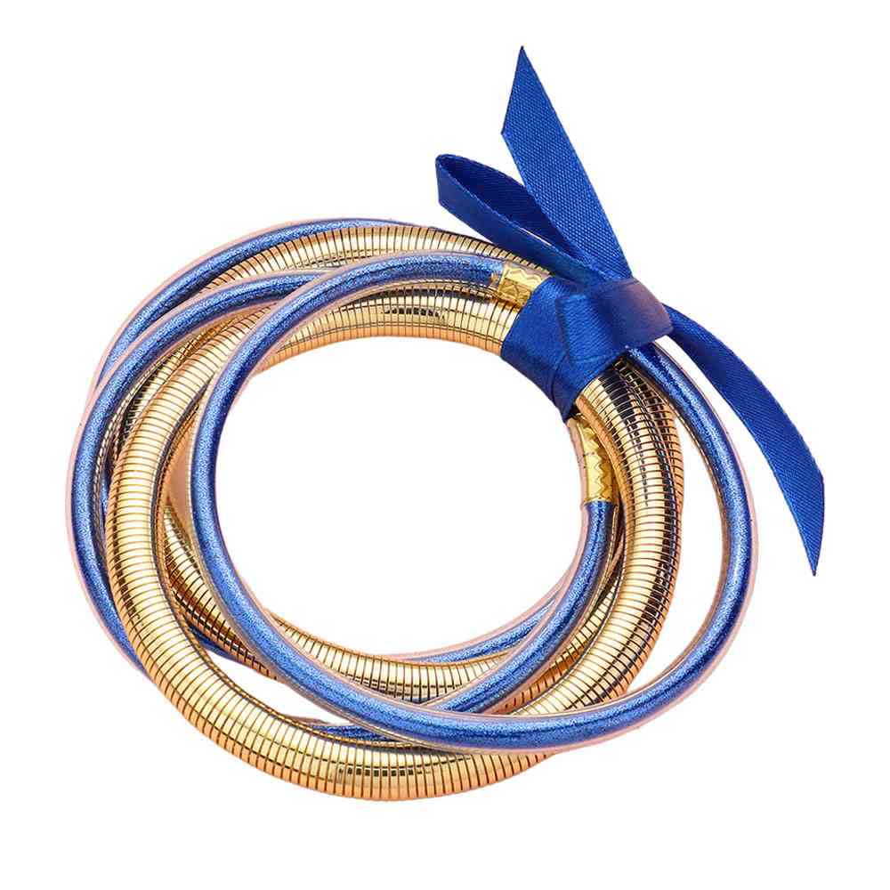 5PCS Glitter Jelly Tube Metal Elastic Layered Bracelets