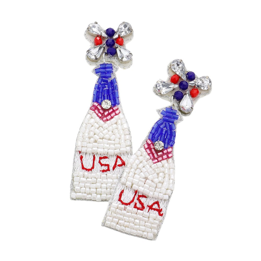 American USA Beaded Champagne Dangle Earrings