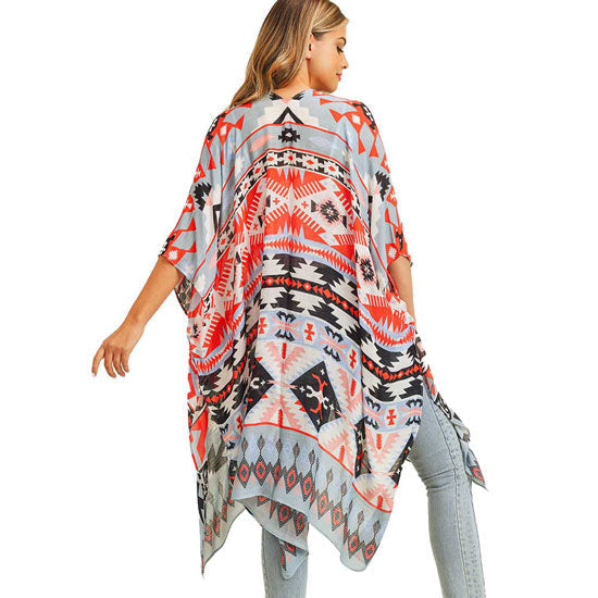 Aztec Patterned Cover Up Kimono Poncho
