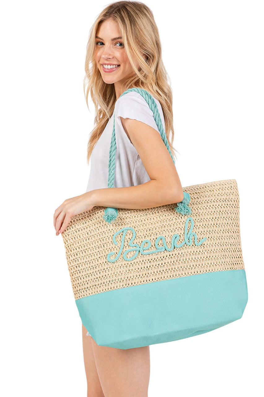 BEACH Letter Color Sewn Rope and Crochet Strap Bag