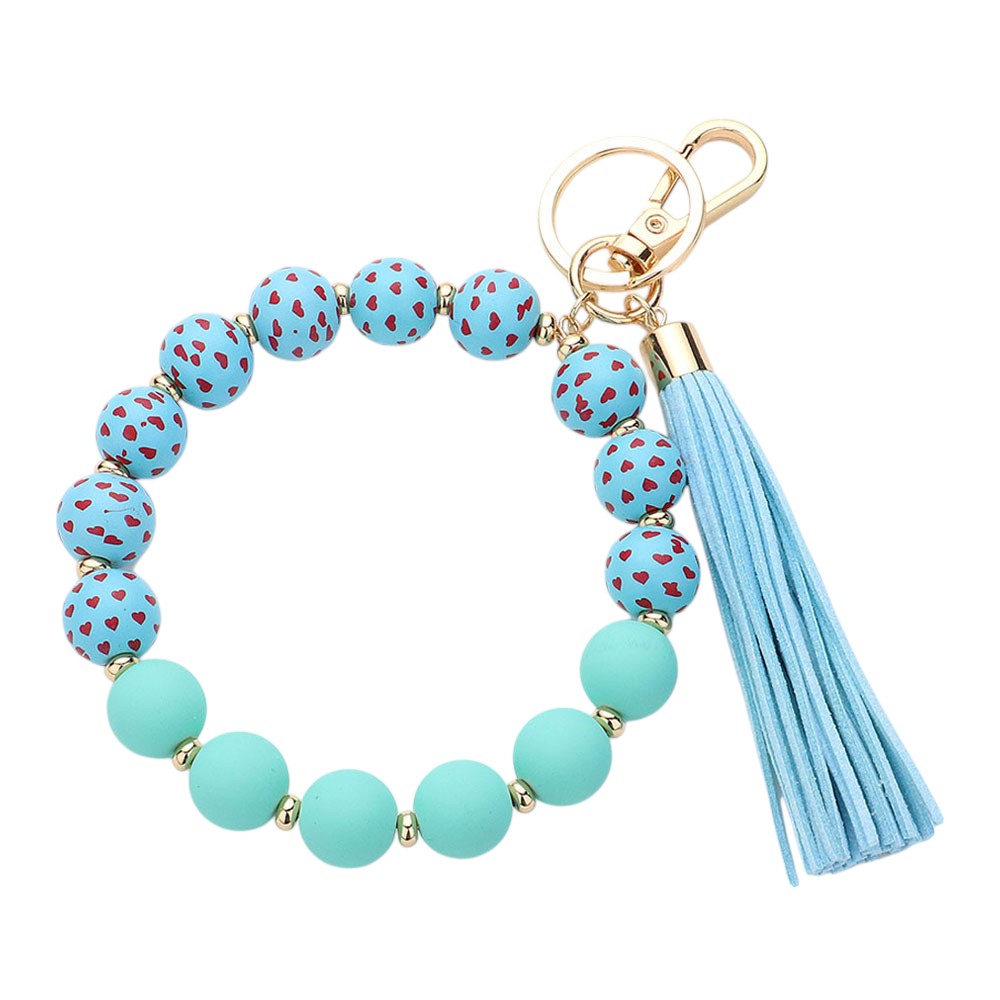 Heart Patterned Beaded Tassel Keychain  Bracelet
