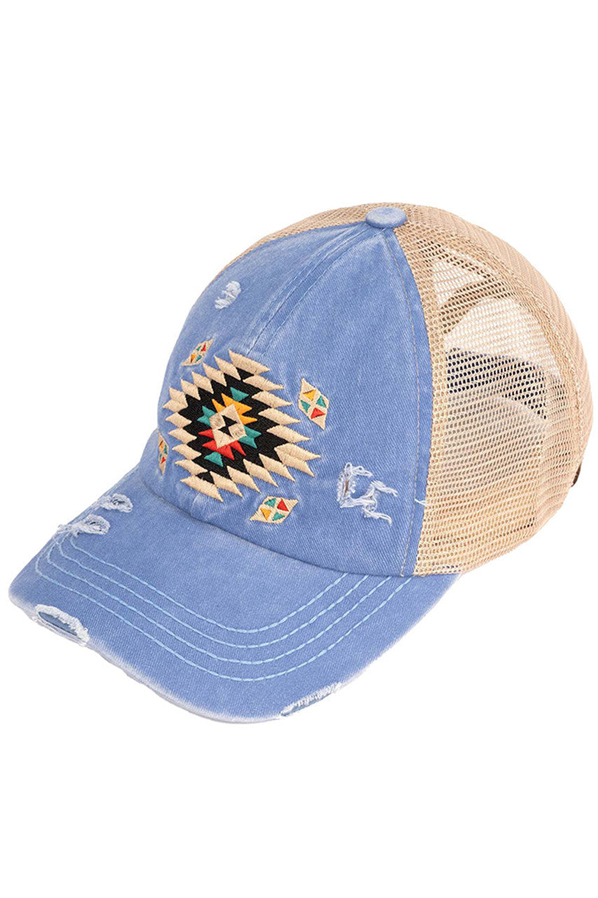 C.C Aztec Patch Distressed Pony Cap