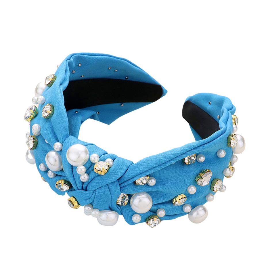 Pearl Round Stone Embellished Knot Burnout Headband