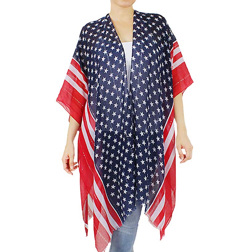 American Flag Print Kimono Poncho