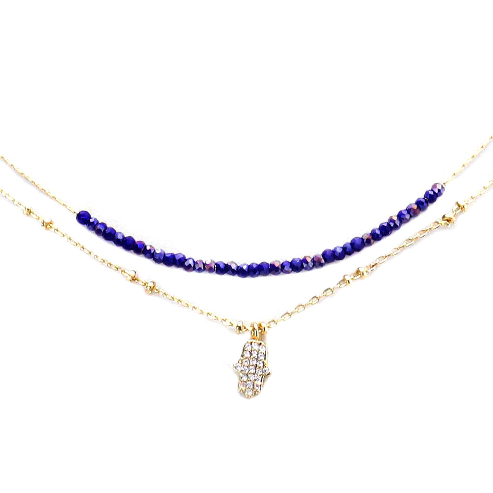 Brass Metal CZ Hamsa Hand Pendant Necklace Cubic Zirconia