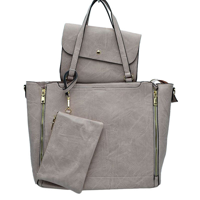3 in 1 Side Zipper Women's Tote Handbag set