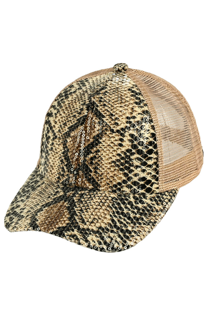 C.C Snake Pattern Liquid Sequin Criss Crossed Cap