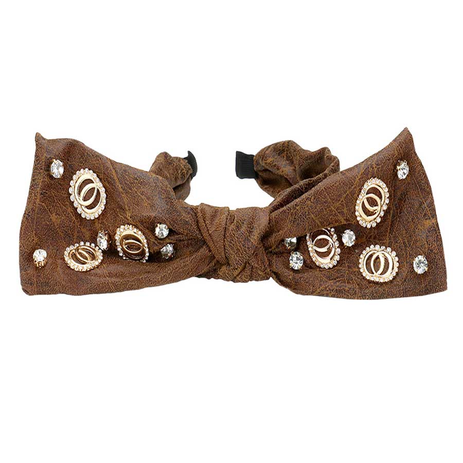 Stone Embellished Open Metal Circle Link Bow Headband